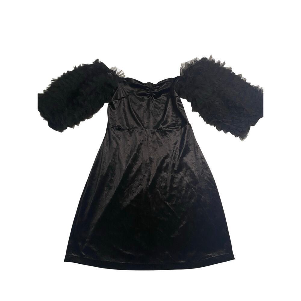 Zara Black‎ Velvet Dress Mini Babydoll Balloon Sleeves  Medium Goth Punk Party